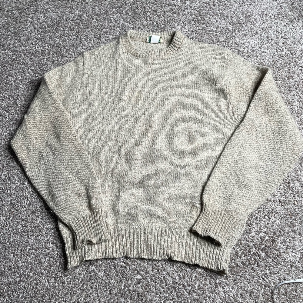 Vtg 80s Rei Wool Sweater Mens Large Tan Chunky Fisherman Hiking Knit Ragg Grunge
